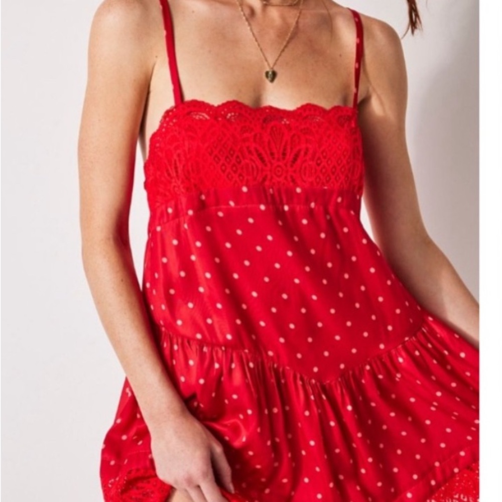 Free People Red Lace Polka Dot Dress
